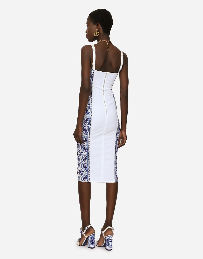 Majolica-print charmeuse bustier dress