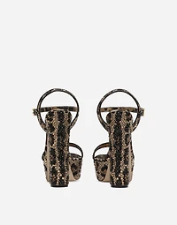 Satin platform sandals with fusible rhinestones