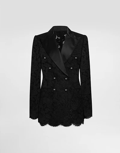Double-breasted branded floral cordonetto lace Turlington-fit jacket