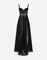 Long silk chiffon and Chantilly lace slip dress