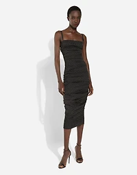Charmeuse sheath dress with micro polka-dot print: