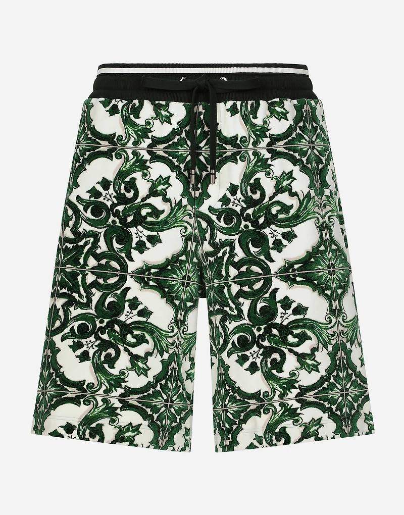 Chenille jogging shorts with majolica print