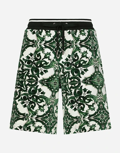 Chenille jogging shorts with majolica print