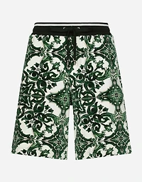 Chenille jogging shorts with majolica print