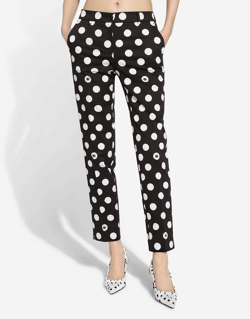 Cotton pants with polka-dot print