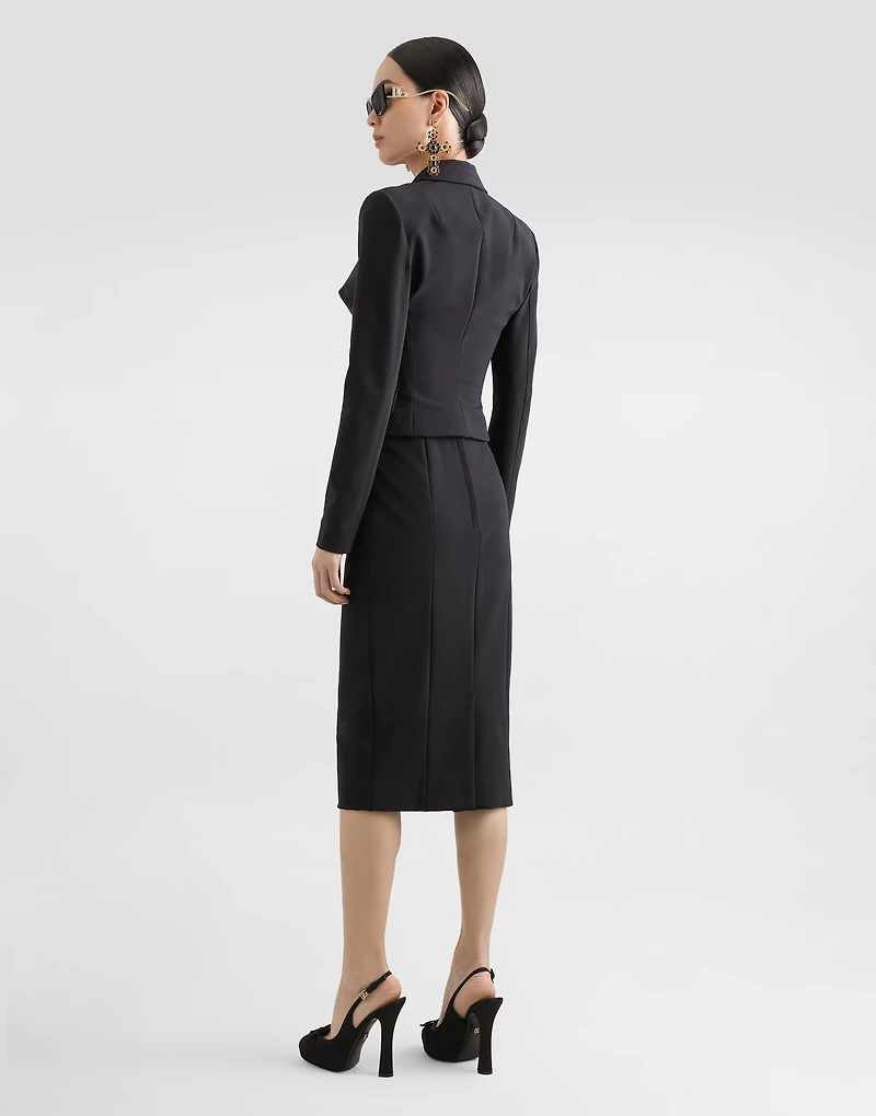 Technical cady calf-length pencil skirt