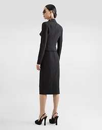 Technical cady calf-length pencil skirt