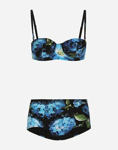 Bluebell-print balconette bikini with high-waisted bikini bottoms