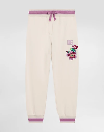 Oversized fleece trousers with violets embroidery and DG logo