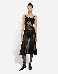 Tulle, mesh and lace calf-length slip dress