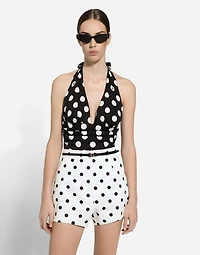 High-waisted cotton shorts with polka-dot print