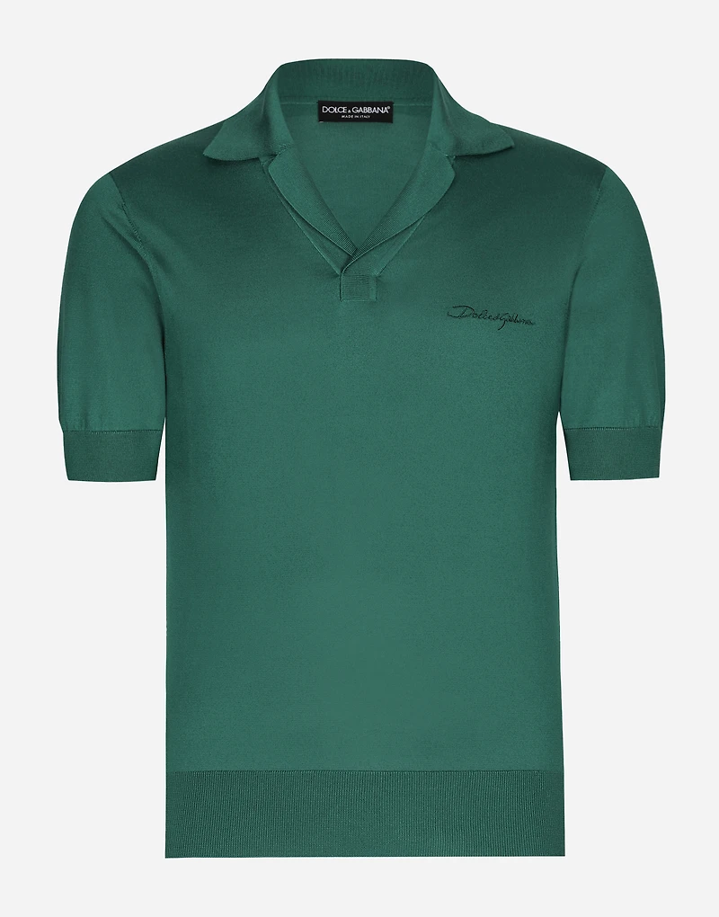 Silk polo-shirt with Dolce&Gabbana embroidery