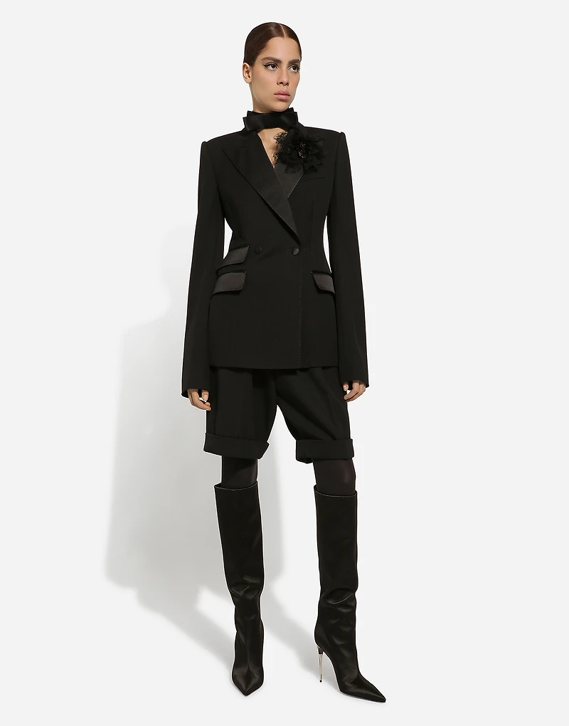 Double-breasted woolen jacket with side vents