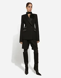 Double-breasted woolen jacket with side vents