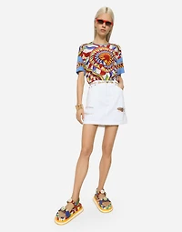 Denim mini skirt with rips