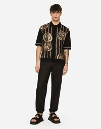 Linen and cotton jogging pants with logo label