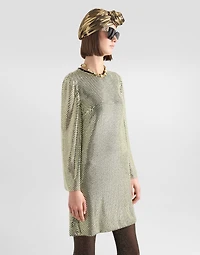 Short long-sleeved dress crystal mesh