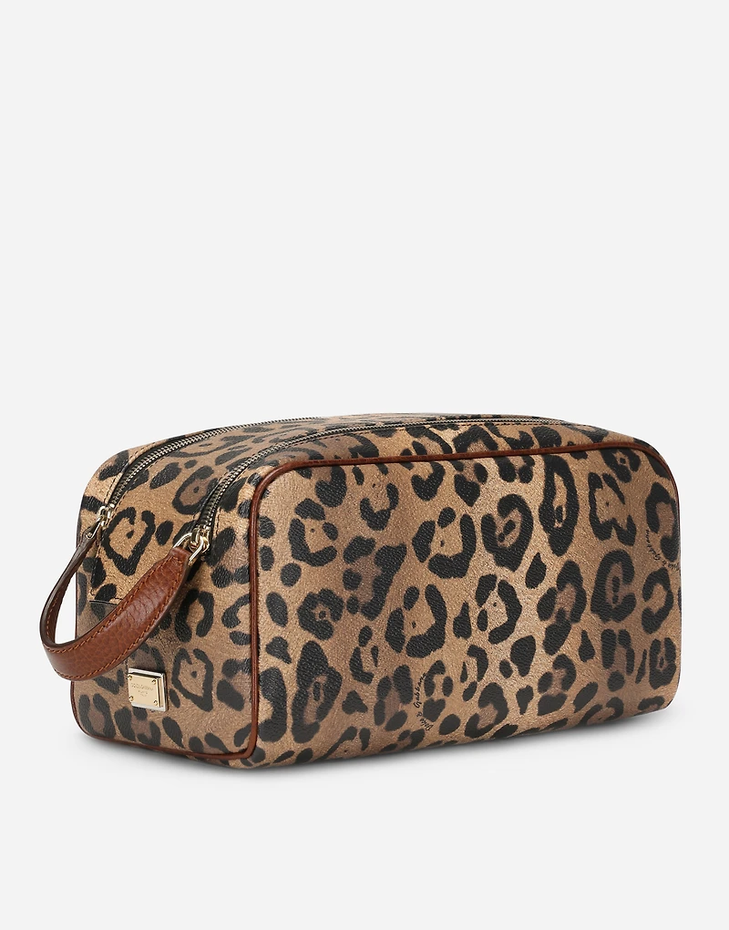 Leopard-print Crespo toiletry bag with branded plate