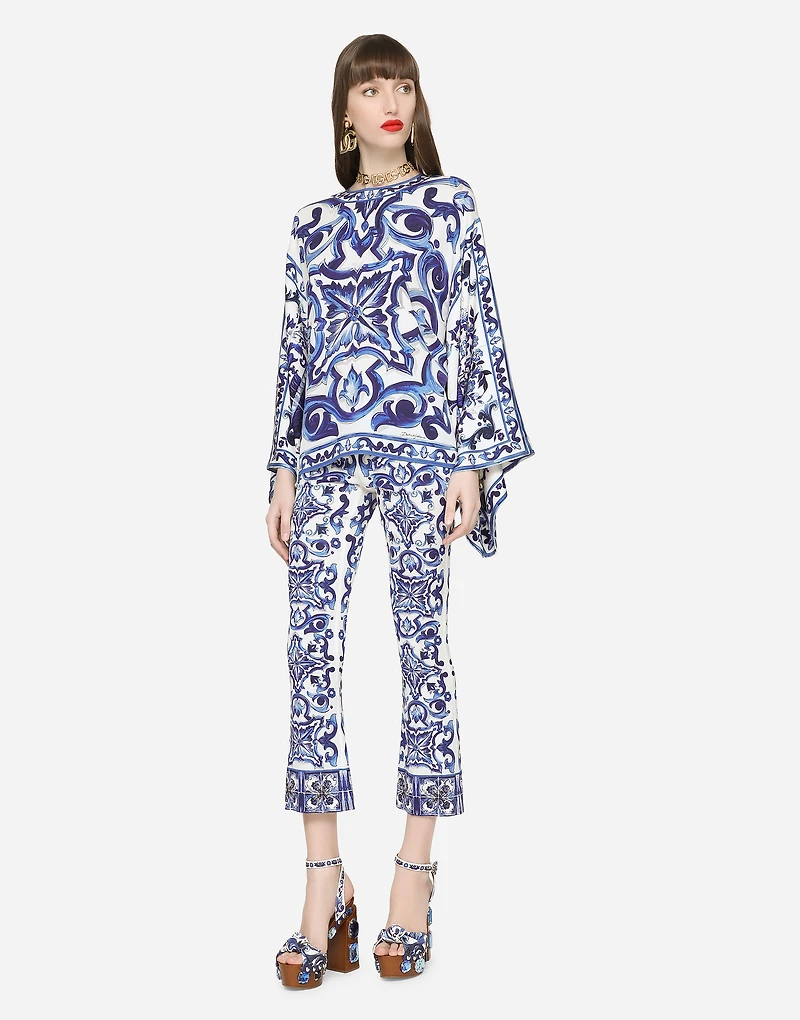 Majolica-print charmeuse blouse