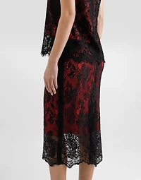 Lace calf-length pencil skirt with contrasting lining