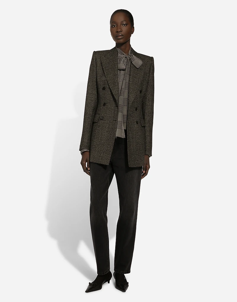 Silk chiffon shirt with glen plaid print