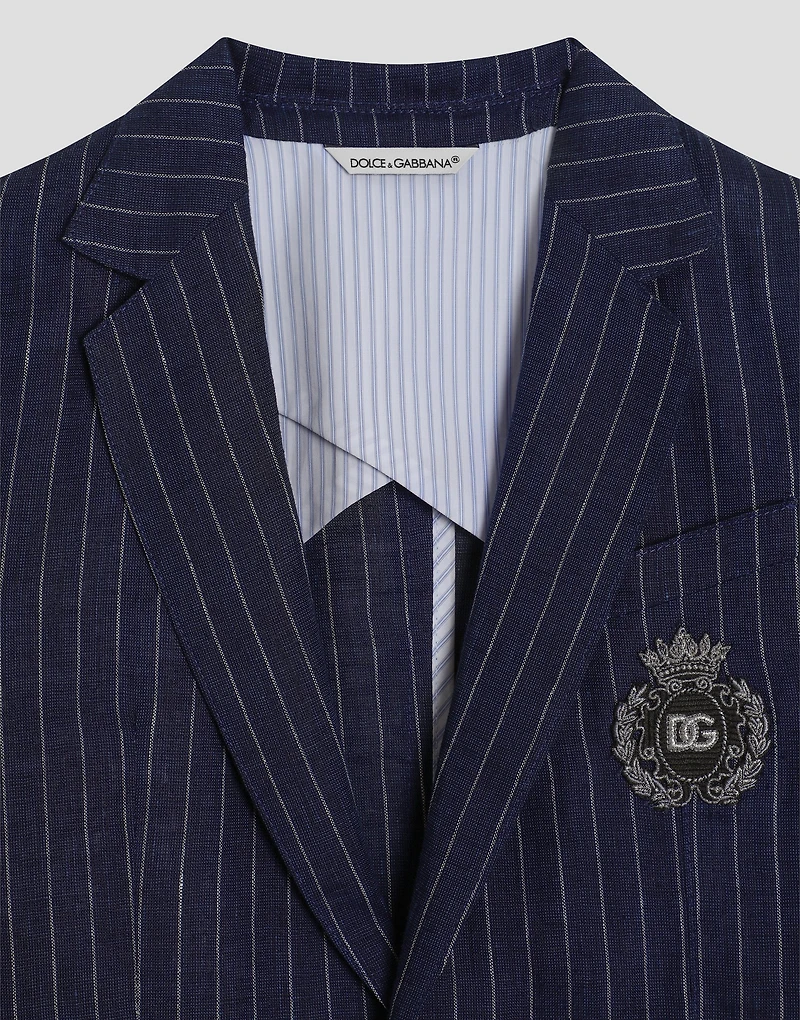 Single-breasted pinstripe linen jacket with patch