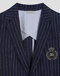 Single-breasted pinstripe linen jacket with patch