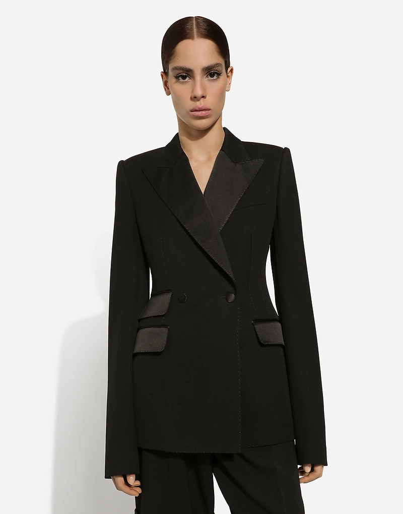 Double-breasted woolen jacket with side vents