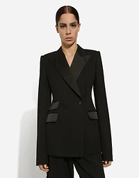 Double-breasted woolen jacket with side vents