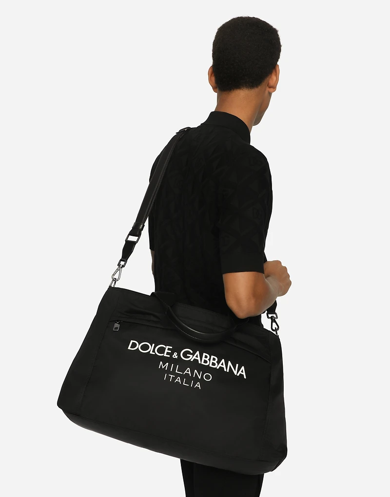 Nylon holdall with rubberized logo