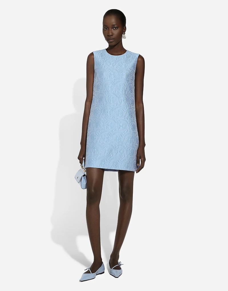 Short floral quilted jacquard A-line dress