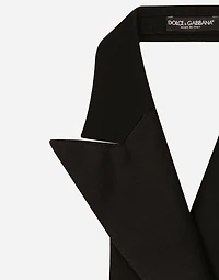 Double-breasted silk satin vest with low neckline on the back