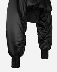 Short duchesse bomber jacket with draped sleeves