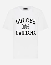 Jersey T-shirt with Dolce&Gabbana logo embroidery and lettering