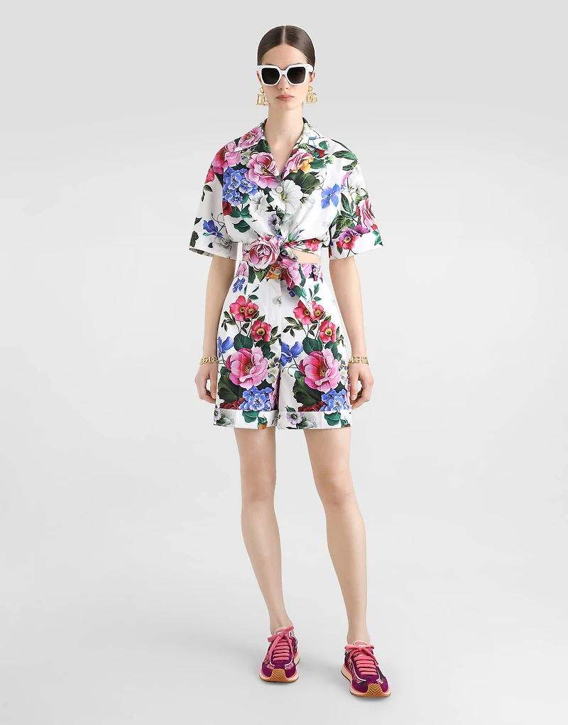 Floral-print cotton shorts