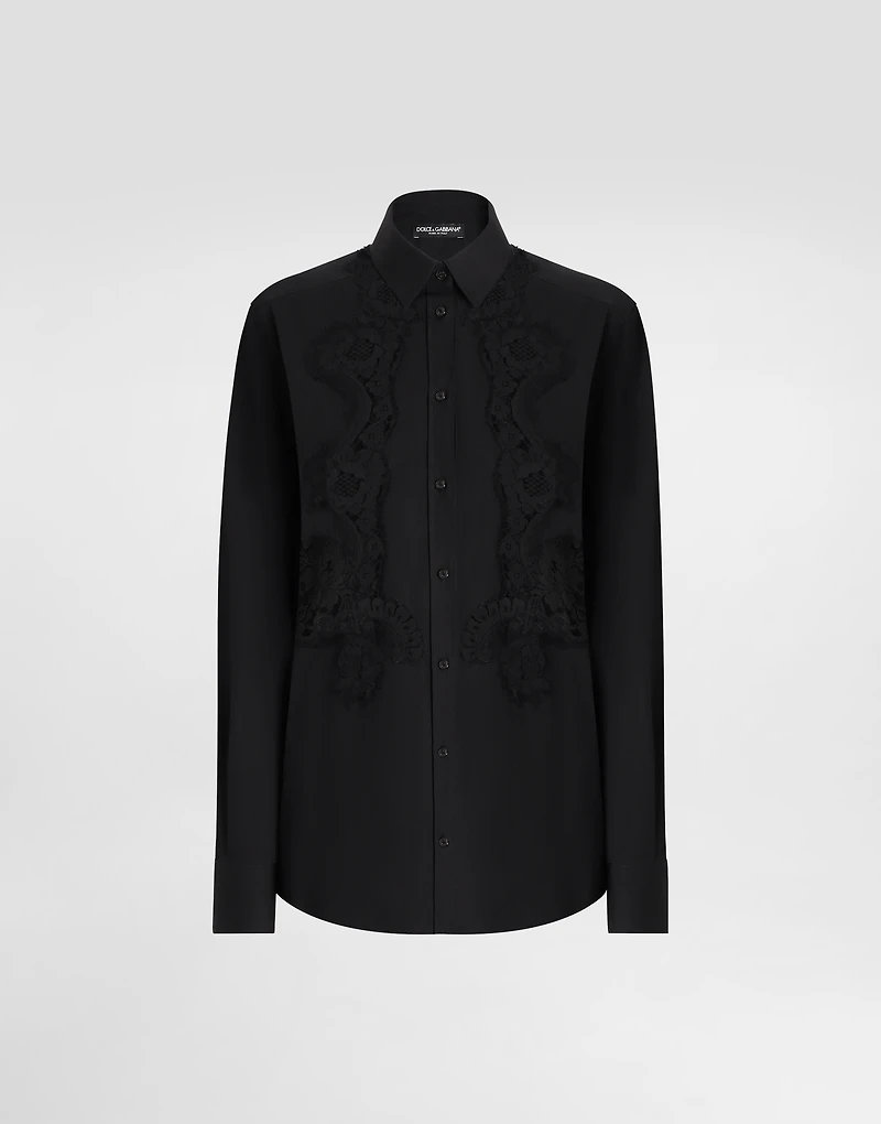 Cotton poplin shirt with lace inlay
