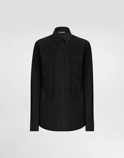 Cotton poplin shirt with lace inlay