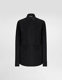 Cotton poplin shirt with lace inlay
