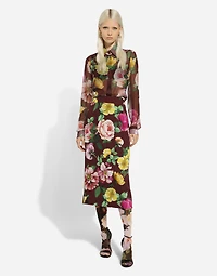 Camellia-print chiffon shirt