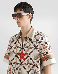 Shell-print stretch drill hawaii shirt