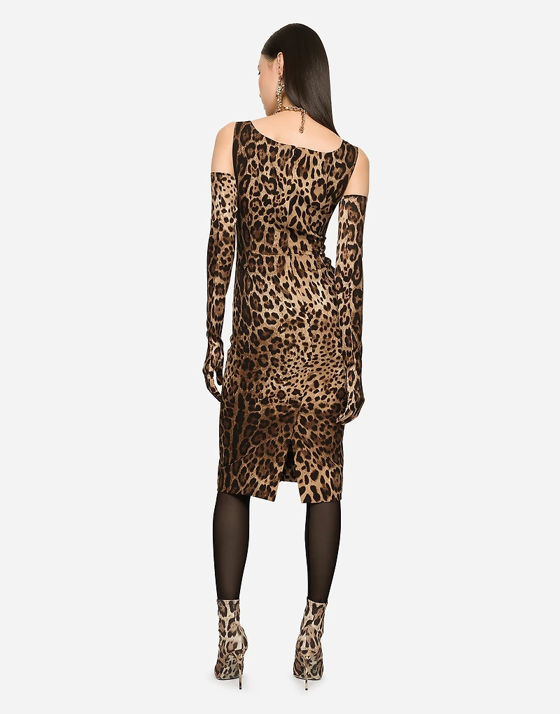 Leopard-print charmeuse midi dress