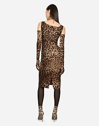 Leopard-print charmeuse midi dress