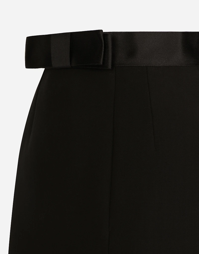Wool midi pencil skirt with satin waistband
