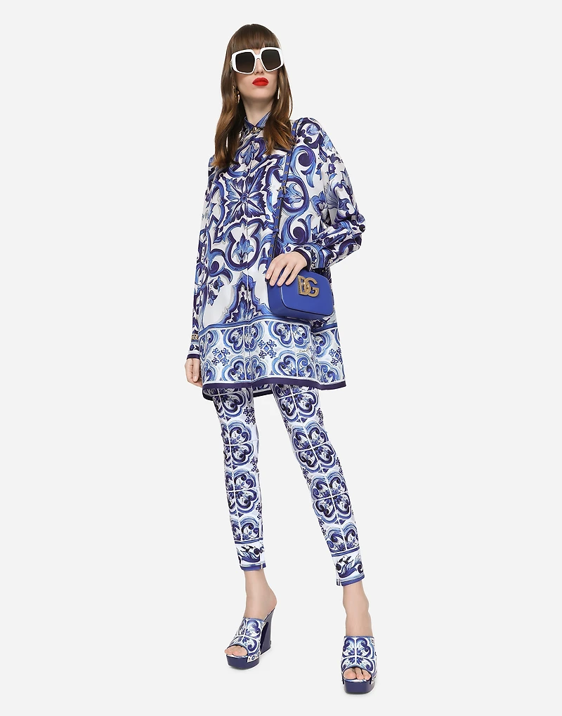 Silk twill shirt with majolica print
