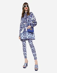 Silk twill shirt with majolica print
