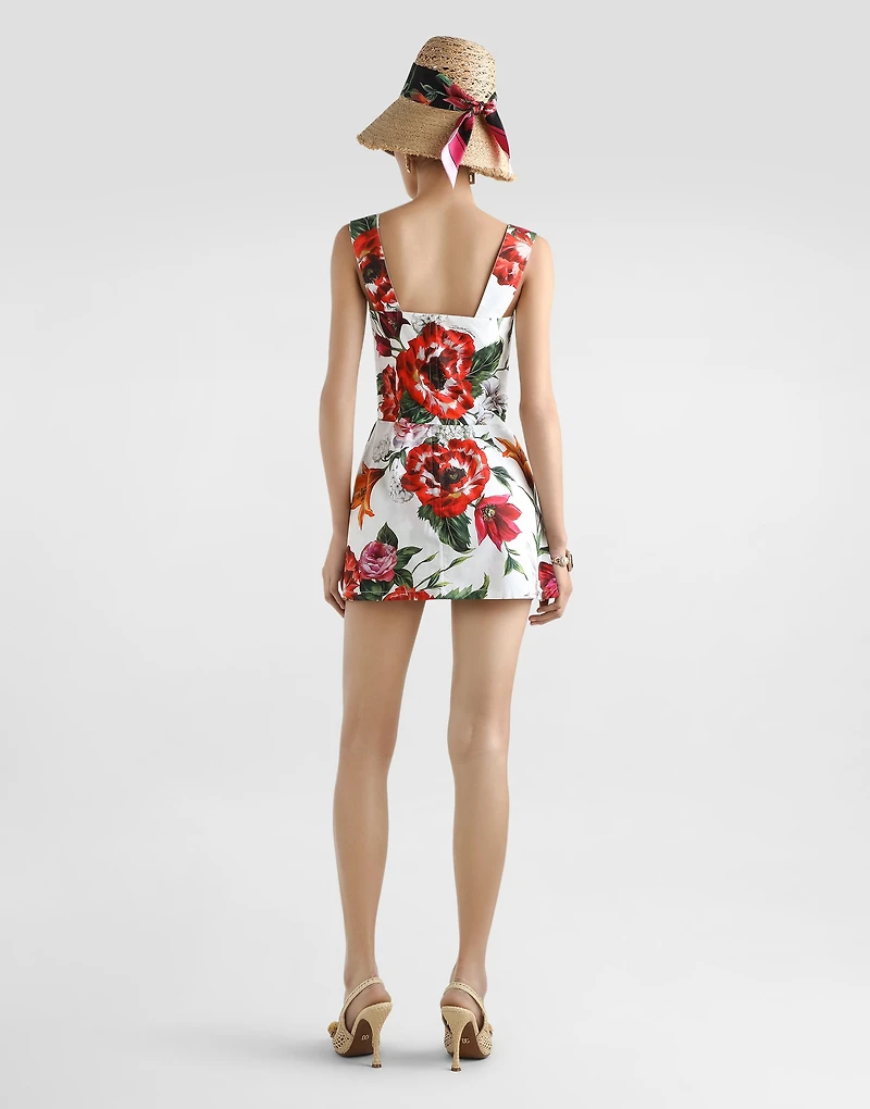 Flower-print poplin top
