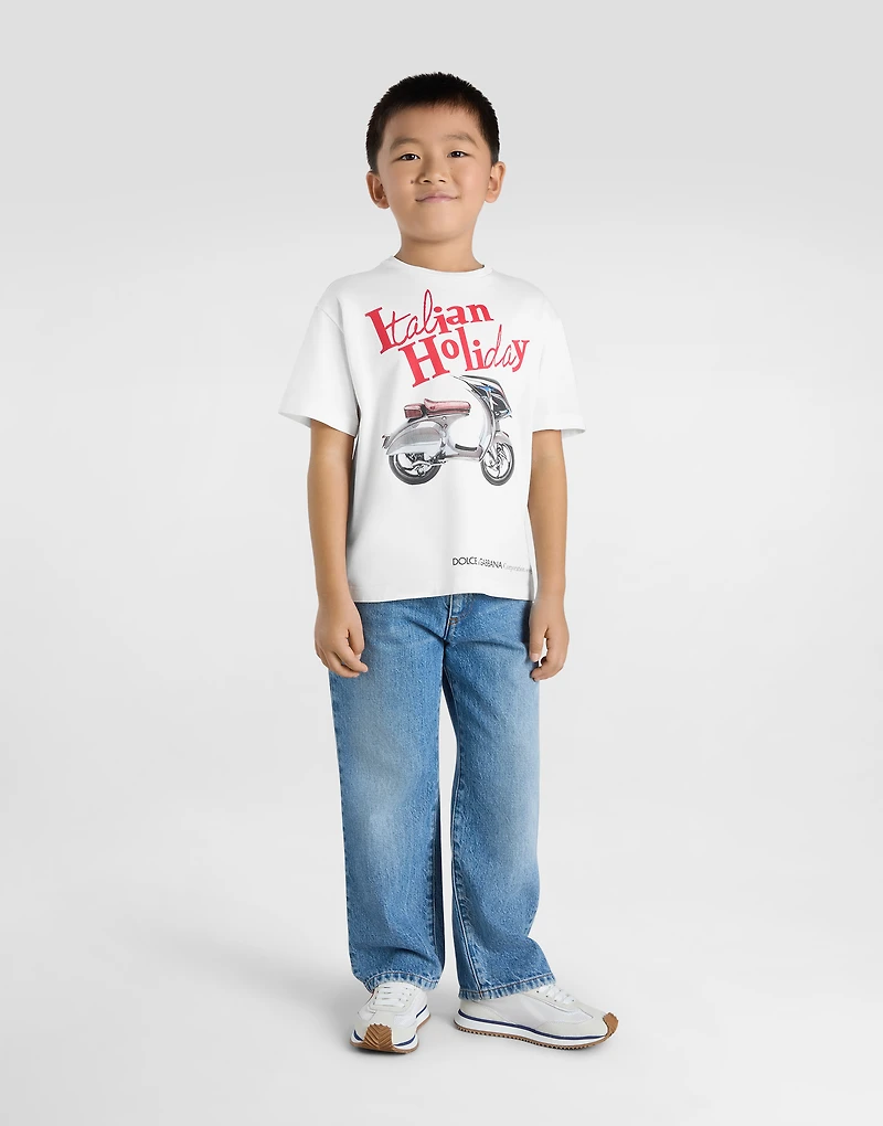 Jersey T-shirt with Italian Holiday print