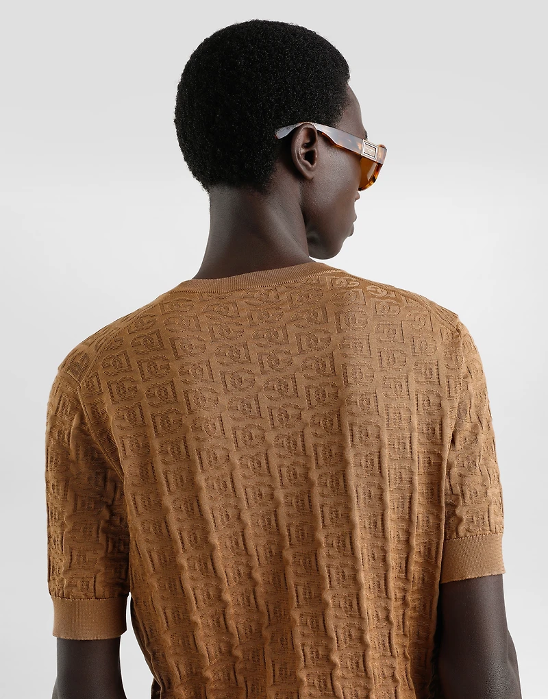 Silk round-neck sweater with all-over DG logo embroidery