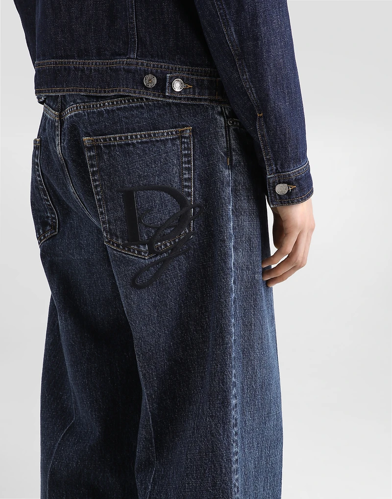 Oversize cotton jeans with embroidered logo