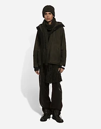 Lined technical fabric jacket with hood